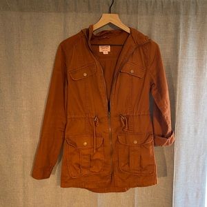 Burnt orange lightweight hooded jacket